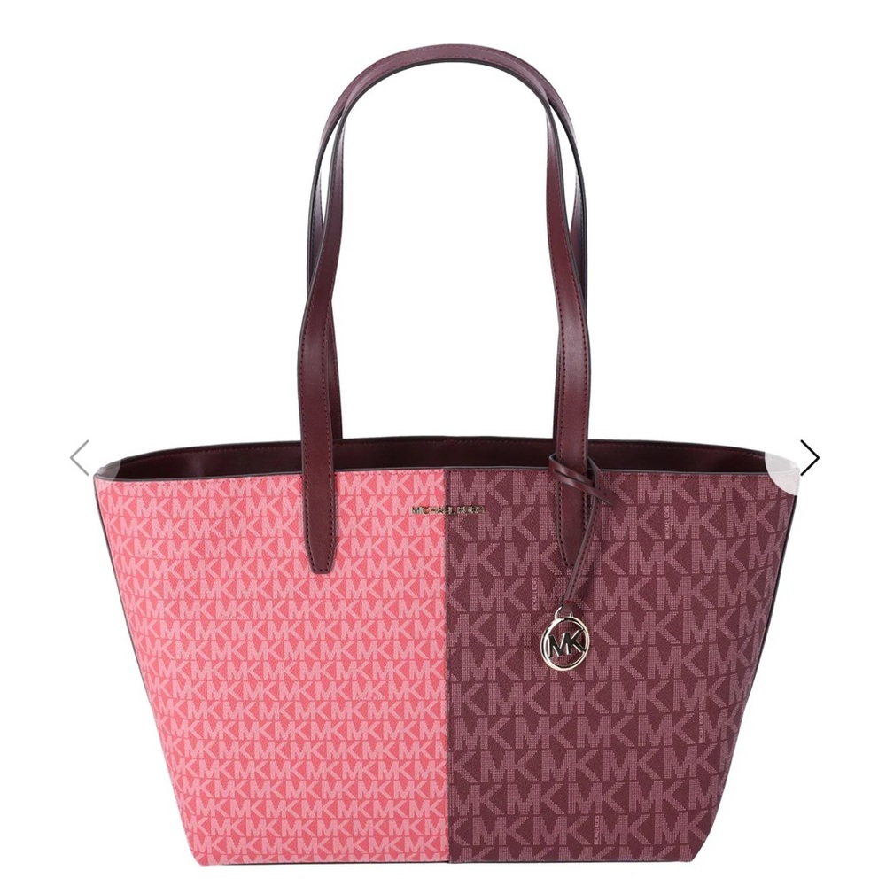 Michael Kors Jet Set Travel Medium Zip Top Tote Oxblood Multi MK Signature